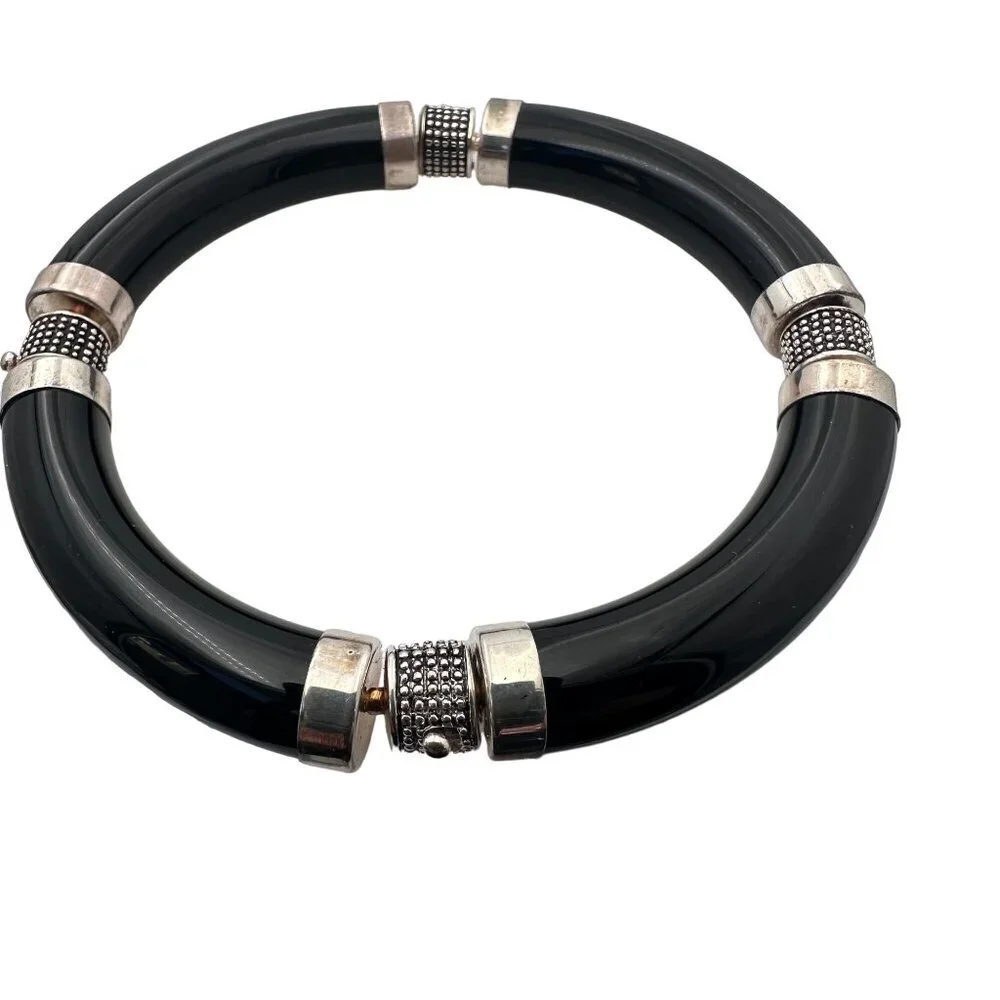 Sterling Silver Womens Bracelet Black Onyx Interchangeable Gift Idea for Her